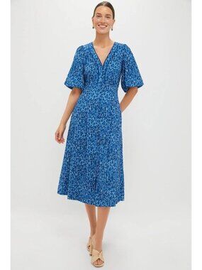 Tuckernuck Dana Dress in Seaport Blue XSmall New Womens Midi Cotton